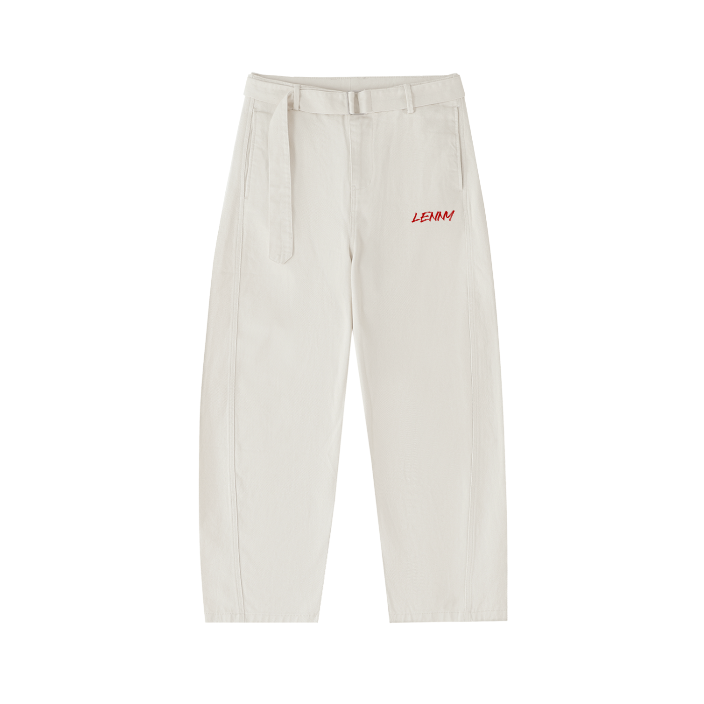 Twisted-Seam Belted Curved-Blade Pants