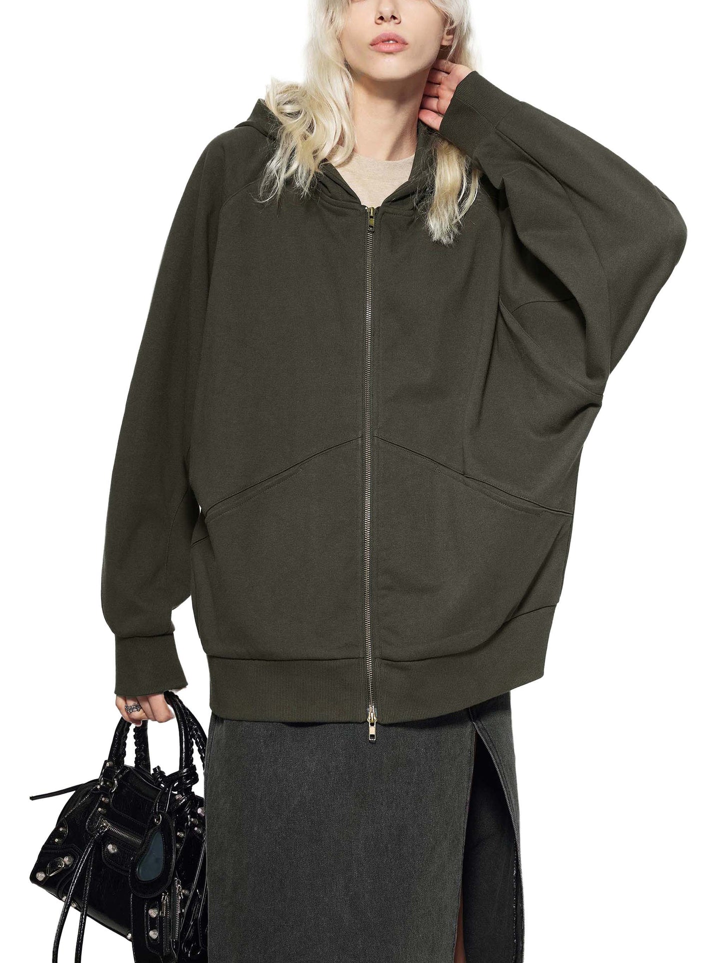 Lenny Dolman Sleeve Zip-Through Fleece  Hoodie