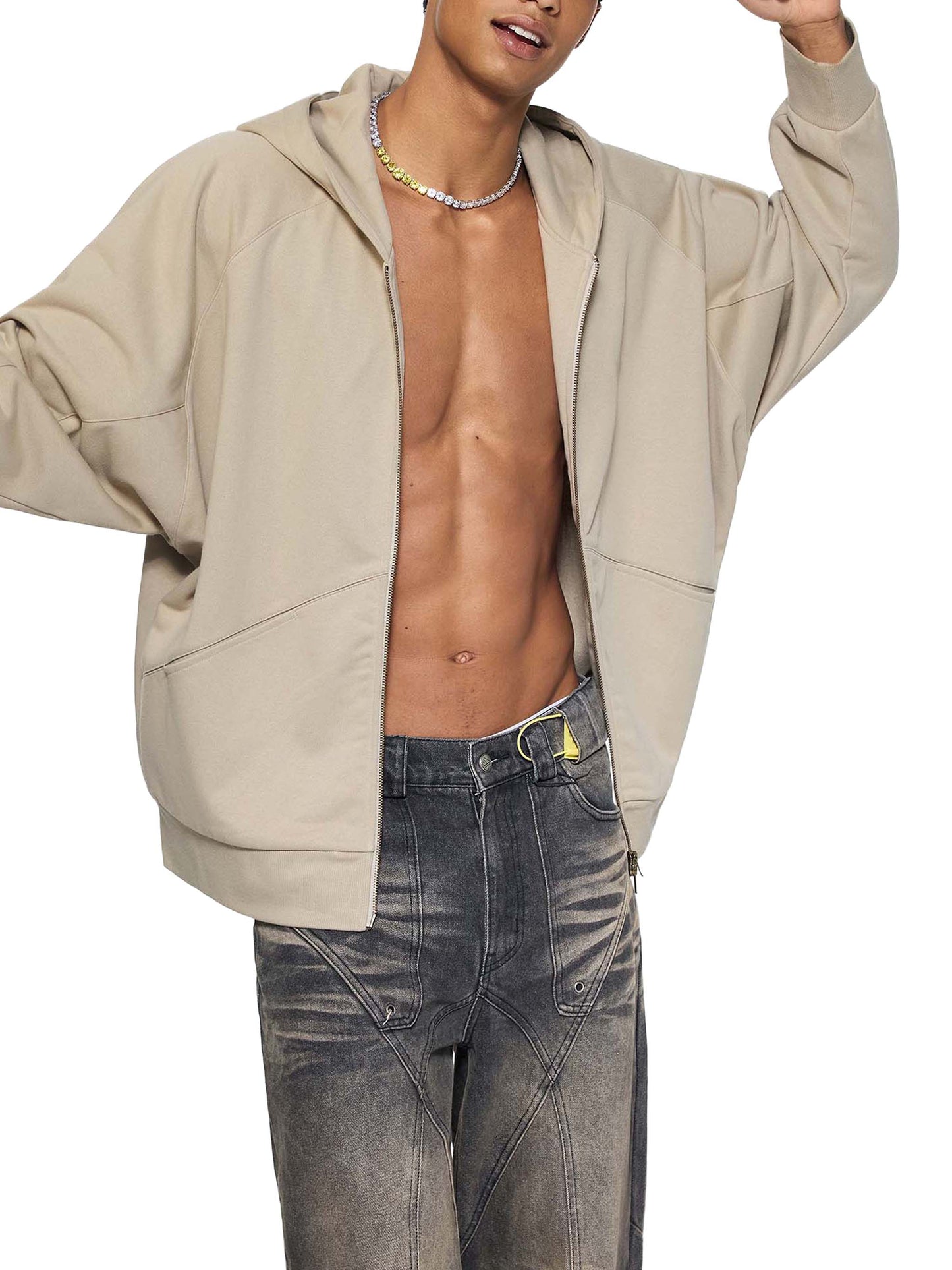 Lenny Dolman Sleeve Zip-Through Fleece  Hoodie