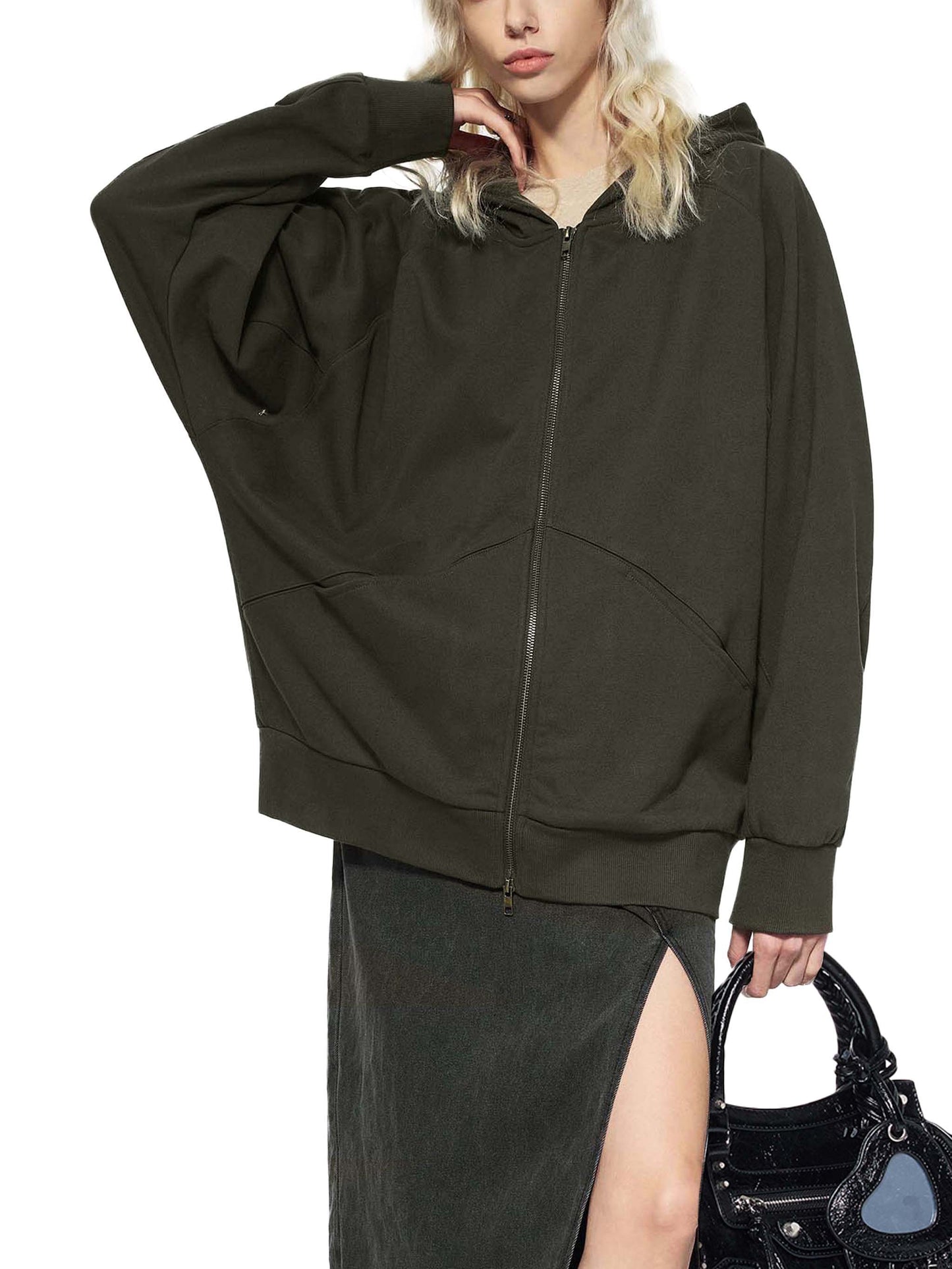 Lenny Dolman Sleeve Zip-Through Fleece  Hoodie