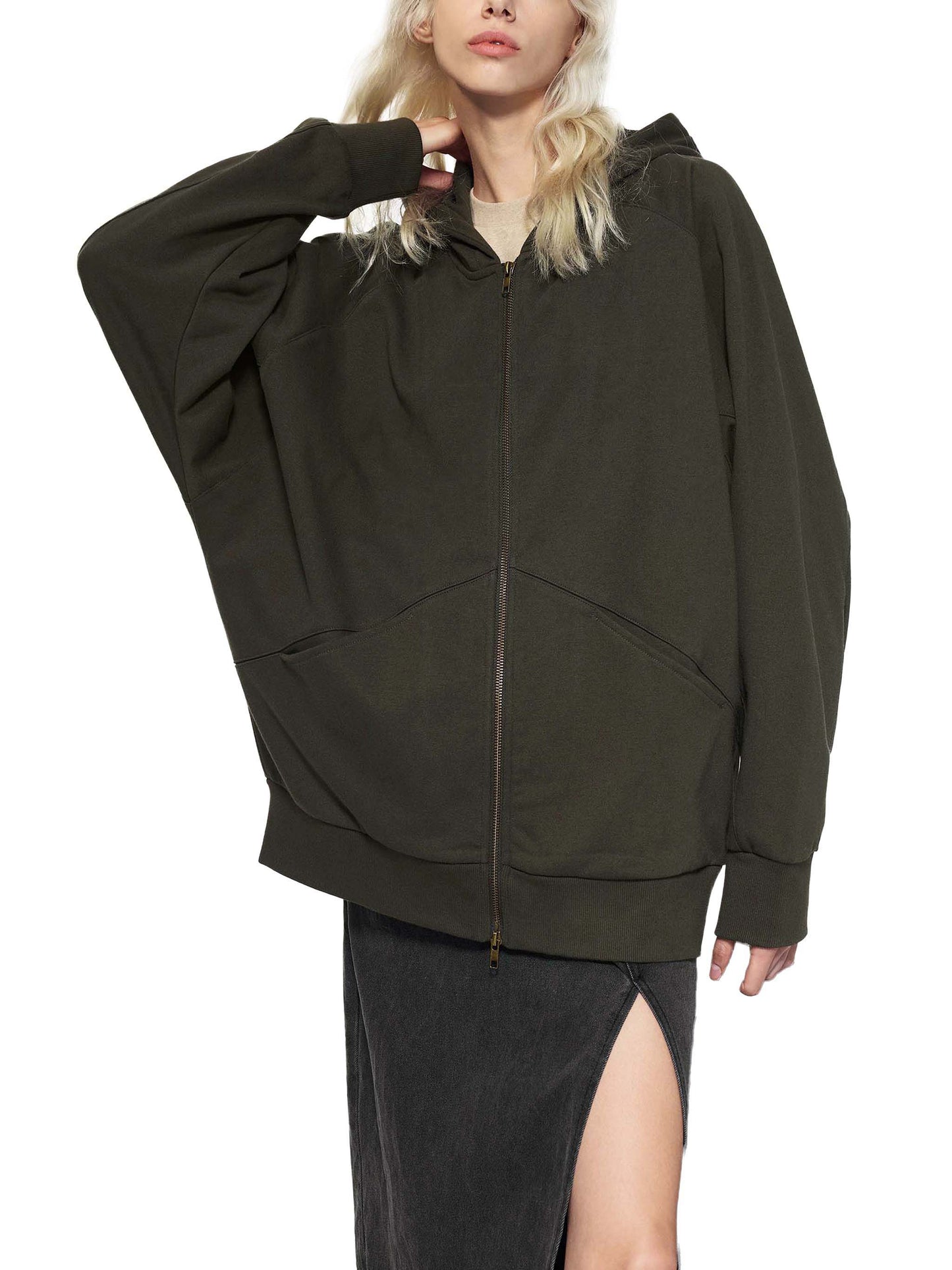 Lenny Dolman Sleeve Zip-Through Fleece  Hoodie